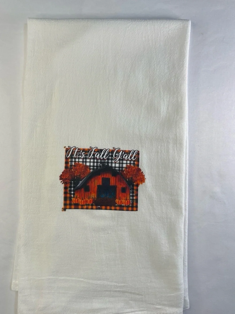 White Fall Barn Decorative Kitchen Towel - It's Fall Y'all
